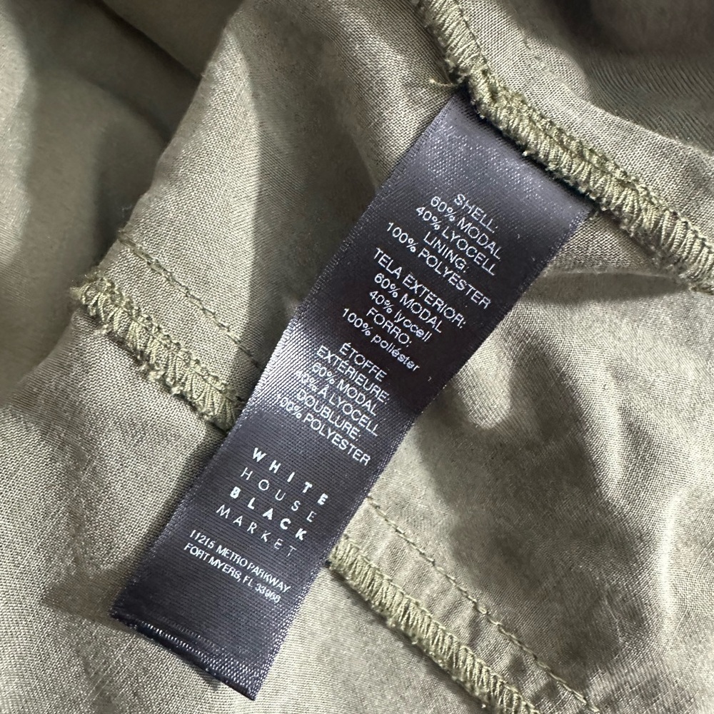 White House Black Market Sz 6 Utility Jacket Shirt Army Green Roll Tab Sleeves - Picture 10 of 13